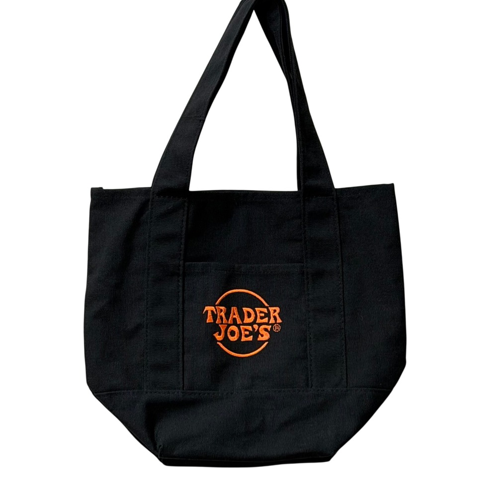 Trader Joe's 2025 Halloween Mini Canvas Tote Black Orange Trick or Treat